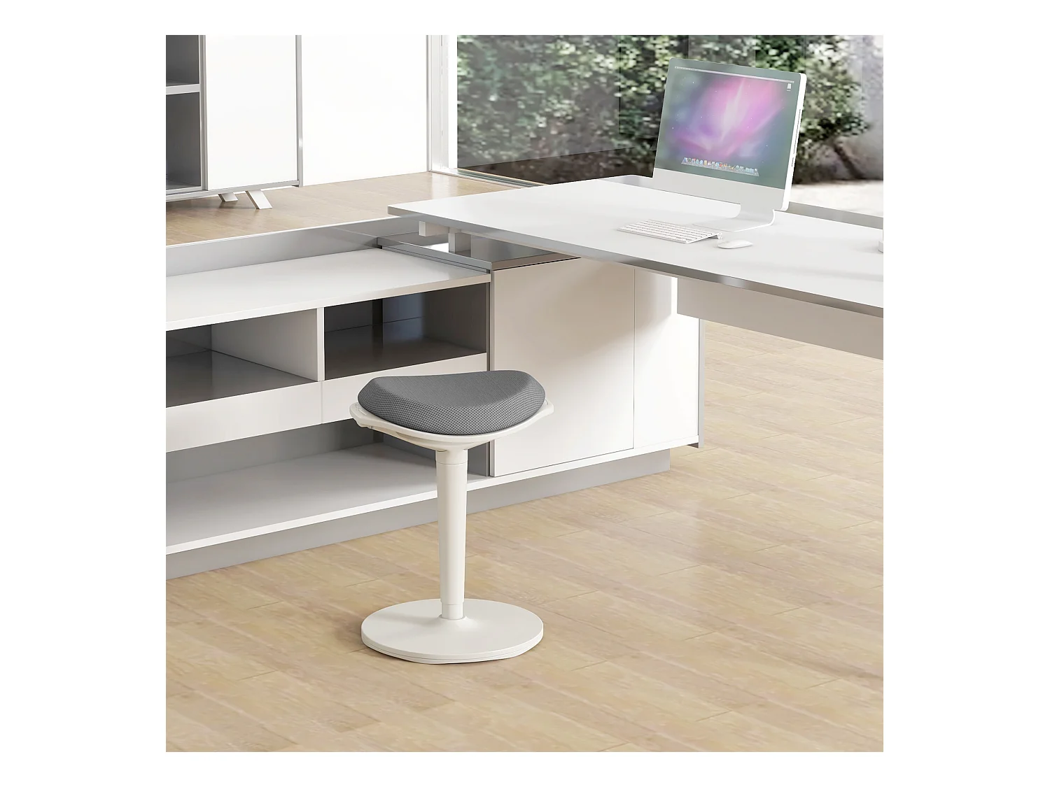 Siège de bureau ergonomique, pivotant, ajustable en hauteur, tissu mesh gris, pour un confort optimal (42.5x35.5x56.5-71.5 cm)