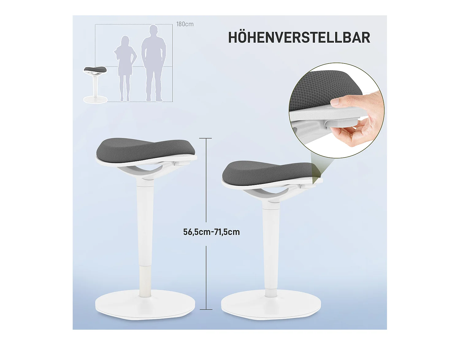 Siège de bureau ergonomique, pivotant, ajustable en hauteur, tissu mesh gris, pour un confort optimal (42.5x35.5x56.5-71.5 cm)