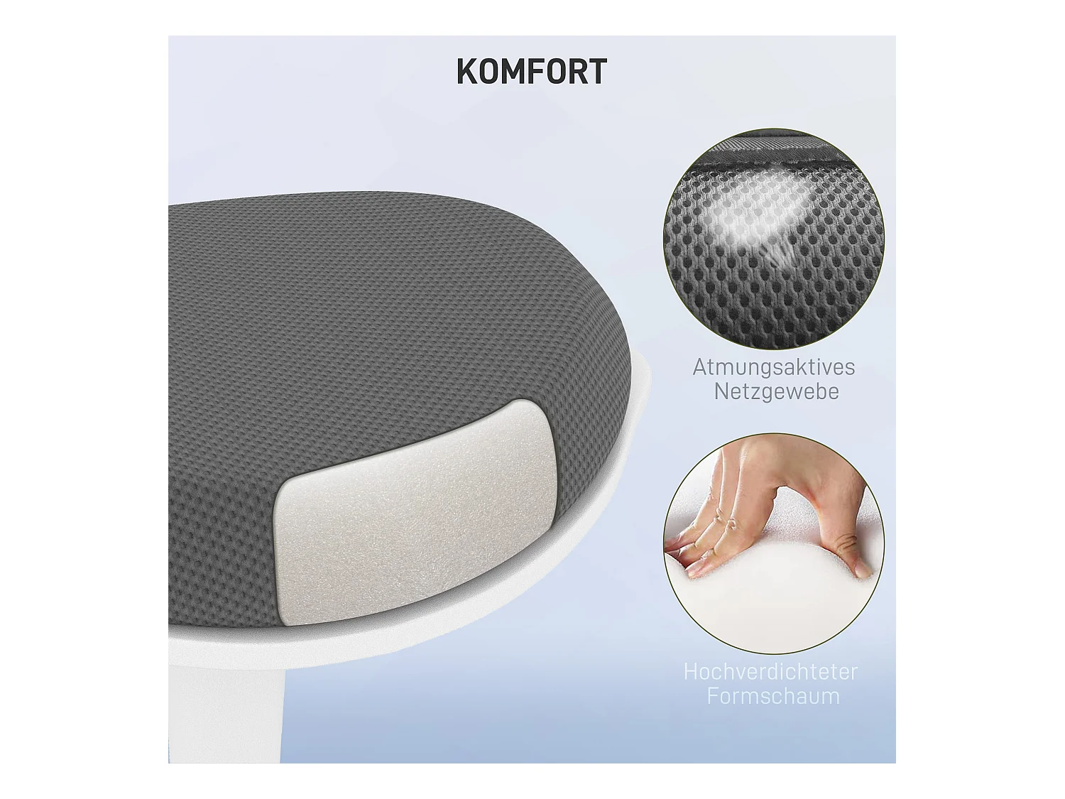 Siège de bureau ergonomique, pivotant, ajustable en hauteur, tissu mesh gris, pour un confort optimal (42.5x35.5x56.5-71.5 cm)