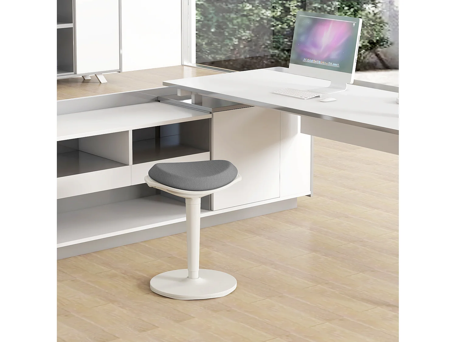 Siège de bureau ergonomique, pivotant, ajustable en hauteur, tissu mesh gris, pour un confort optimal (42.5x35.5x56.5-71.5 cm)