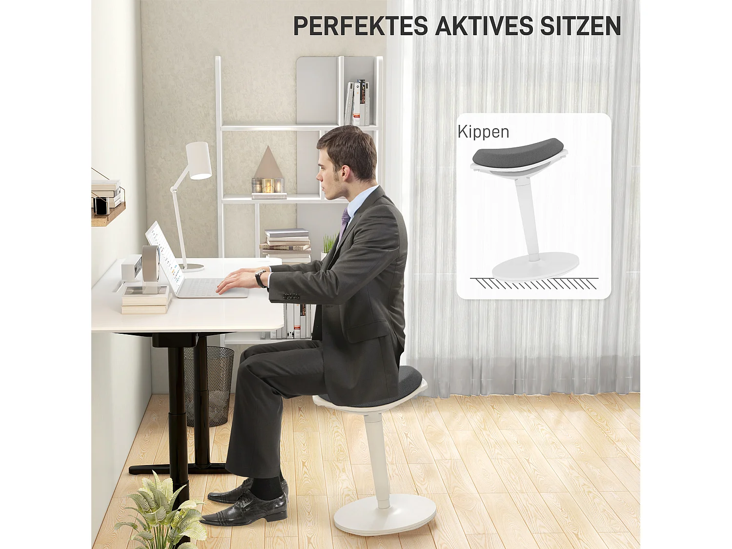 Siège de bureau ergonomique, pivotant, ajustable en hauteur, tissu mesh gris, pour un confort optimal (42.5x35.5x56.5-71.5 cm)