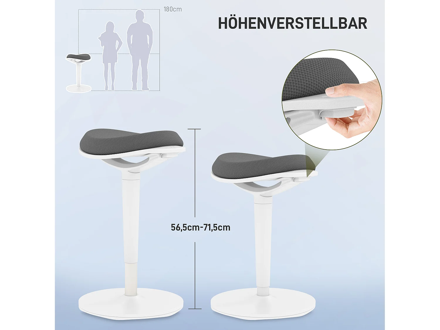 Siège de bureau ergonomique, pivotant, ajustable en hauteur, tissu mesh gris, pour un confort optimal (42.5x35.5x56.5-71.5 cm)