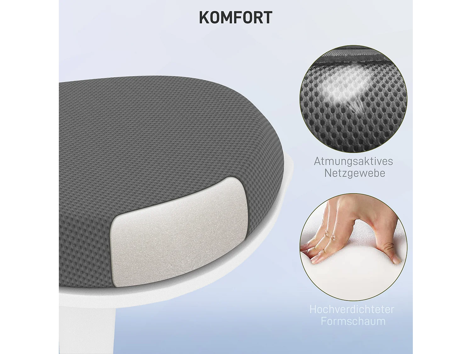 Siège de bureau ergonomique, pivotant, ajustable en hauteur, tissu mesh gris, pour un confort optimal (42.5x35.5x56.5-71.5 cm)