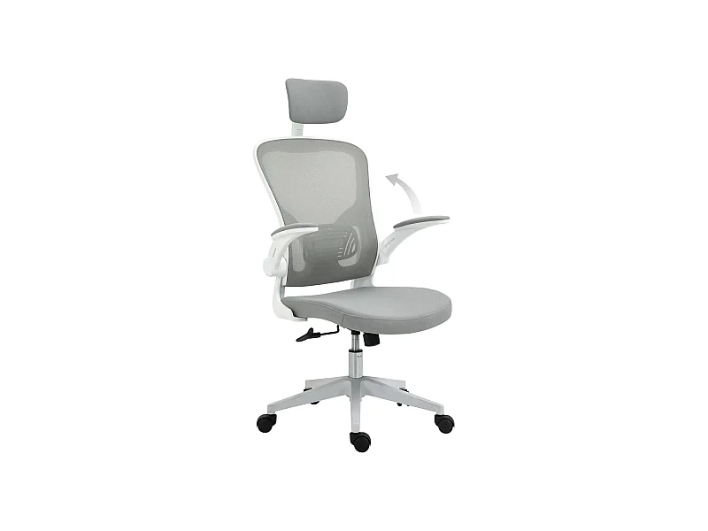 Chaise de bureau ergonomique avec appui-tête et fonction basculante, hauteur réglable, plastique, gris (65x64x114-122 cm)