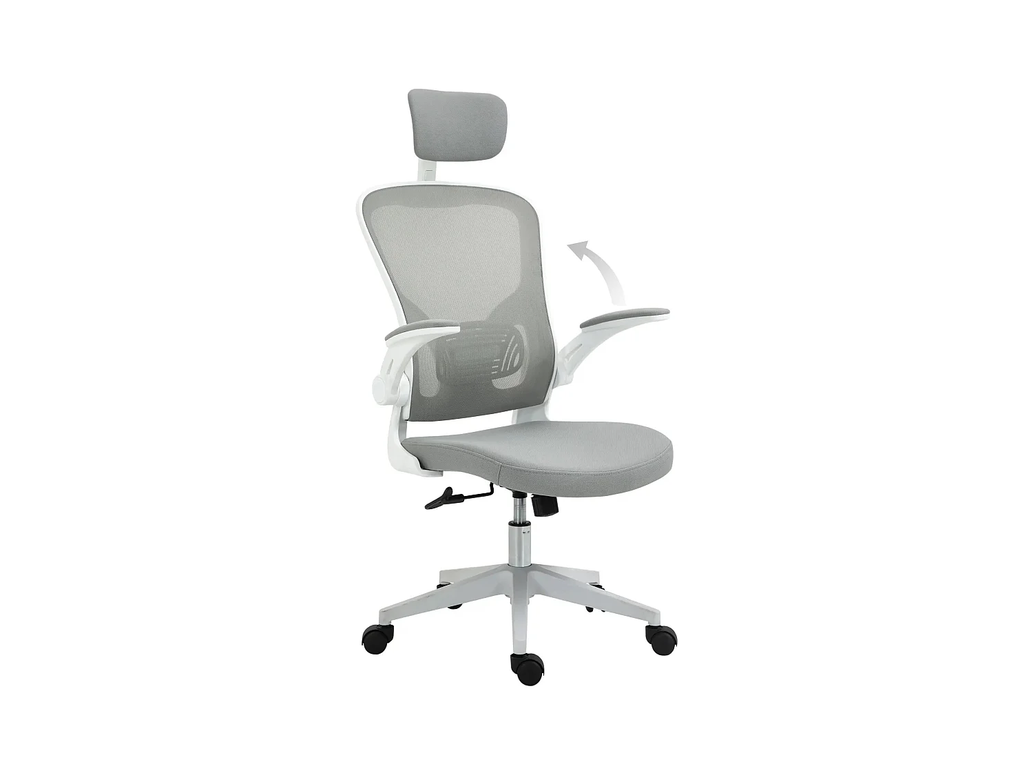 Chaise de bureau ergonomique avec appui-tête et fonction basculante, hauteur réglable, plastique, gris (65x64x114-122 cm)