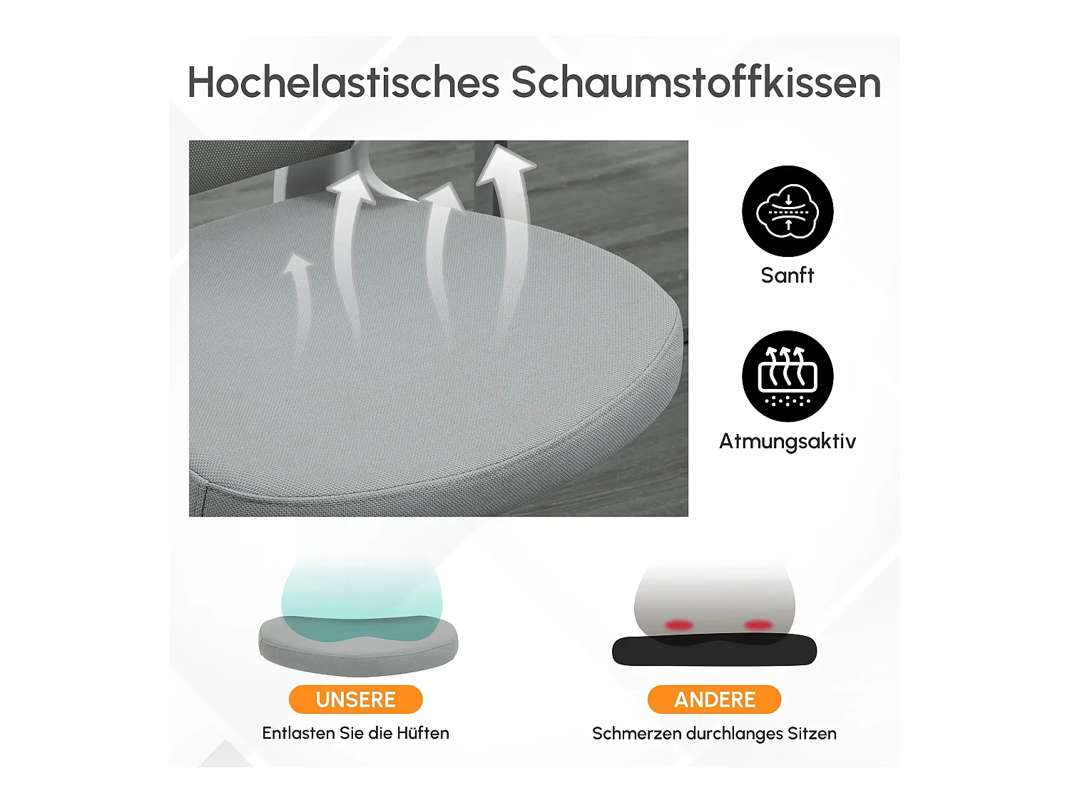 Chaise de bureau ergonomique avec appui-tête et fonction basculante, hauteur réglable, plastique, gris (65x64x114-122 cm)