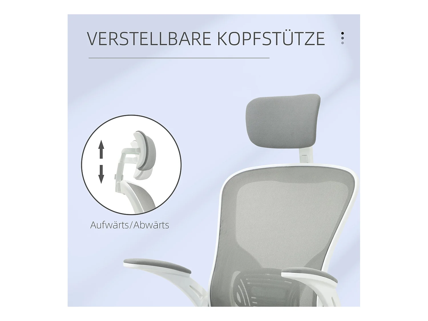 Chaise de bureau ergonomique avec appui-tête et fonction basculante, hauteur réglable, plastique, gris (65x64x114-122 cm)