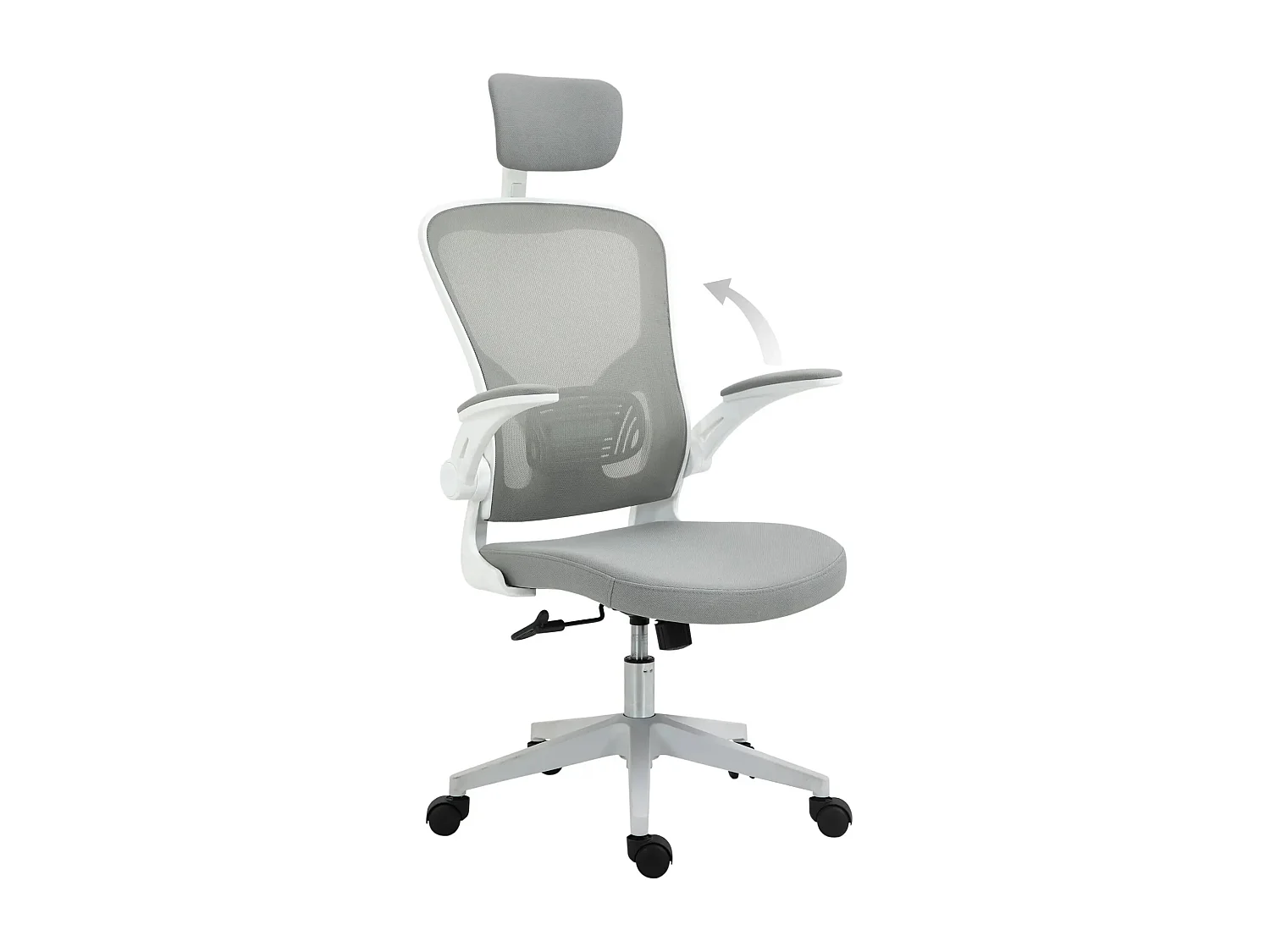 Sedia da ufficio ergonomica con poggiatesta e funzione di inclinazione, regolabile in altezza, plastica, grigio (65x64x114-122 cm)