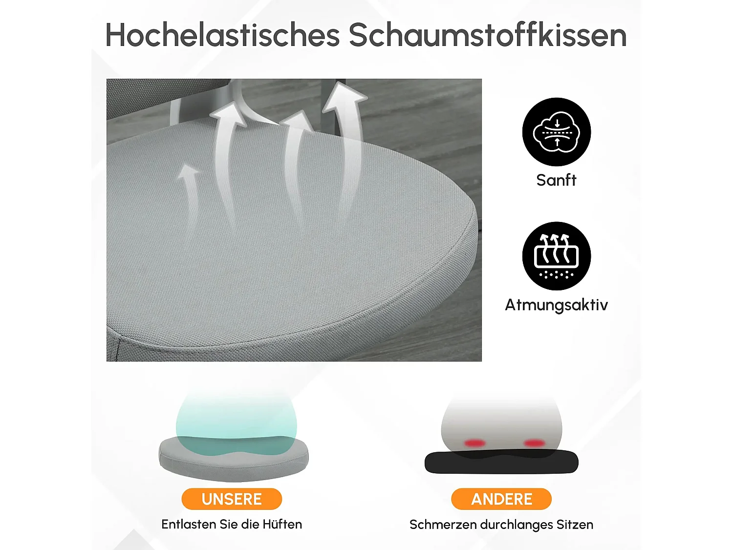 Sedia da ufficio ergonomica con poggiatesta e funzione di inclinazione, regolabile in altezza, plastica, grigio (65x64x114-122 cm)