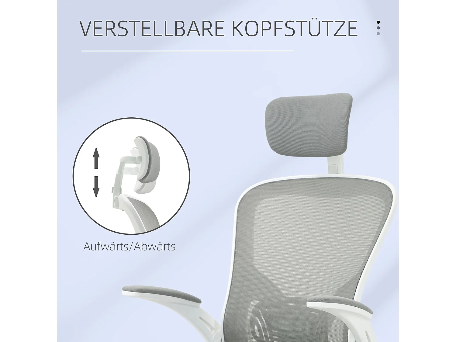 Sedia da ufficio ergonomica con poggiatesta e funzione di inclinazione, regolabile in altezza, plastica, grigio (65x64x114-122 cm)