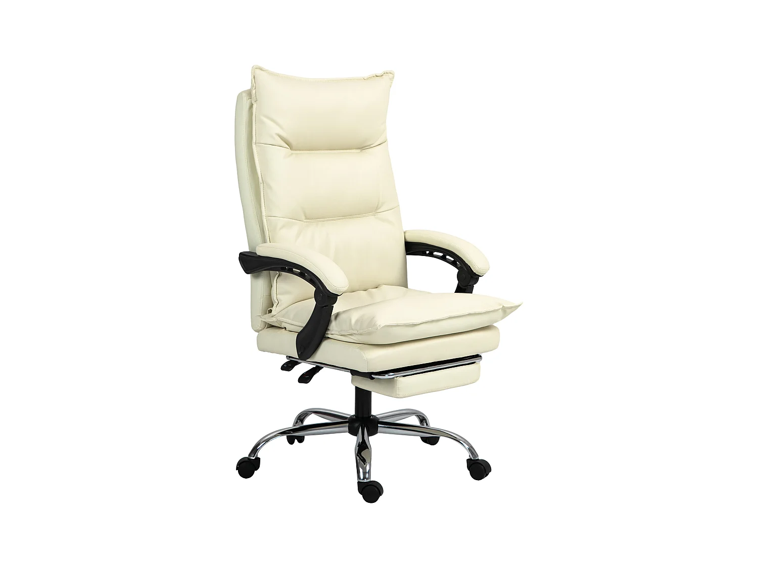 Ergonomische bureaustoel met 155° kantelhoek, beige imitatieleer, voetensteun, verstelbaar (66x72x122-130cm)