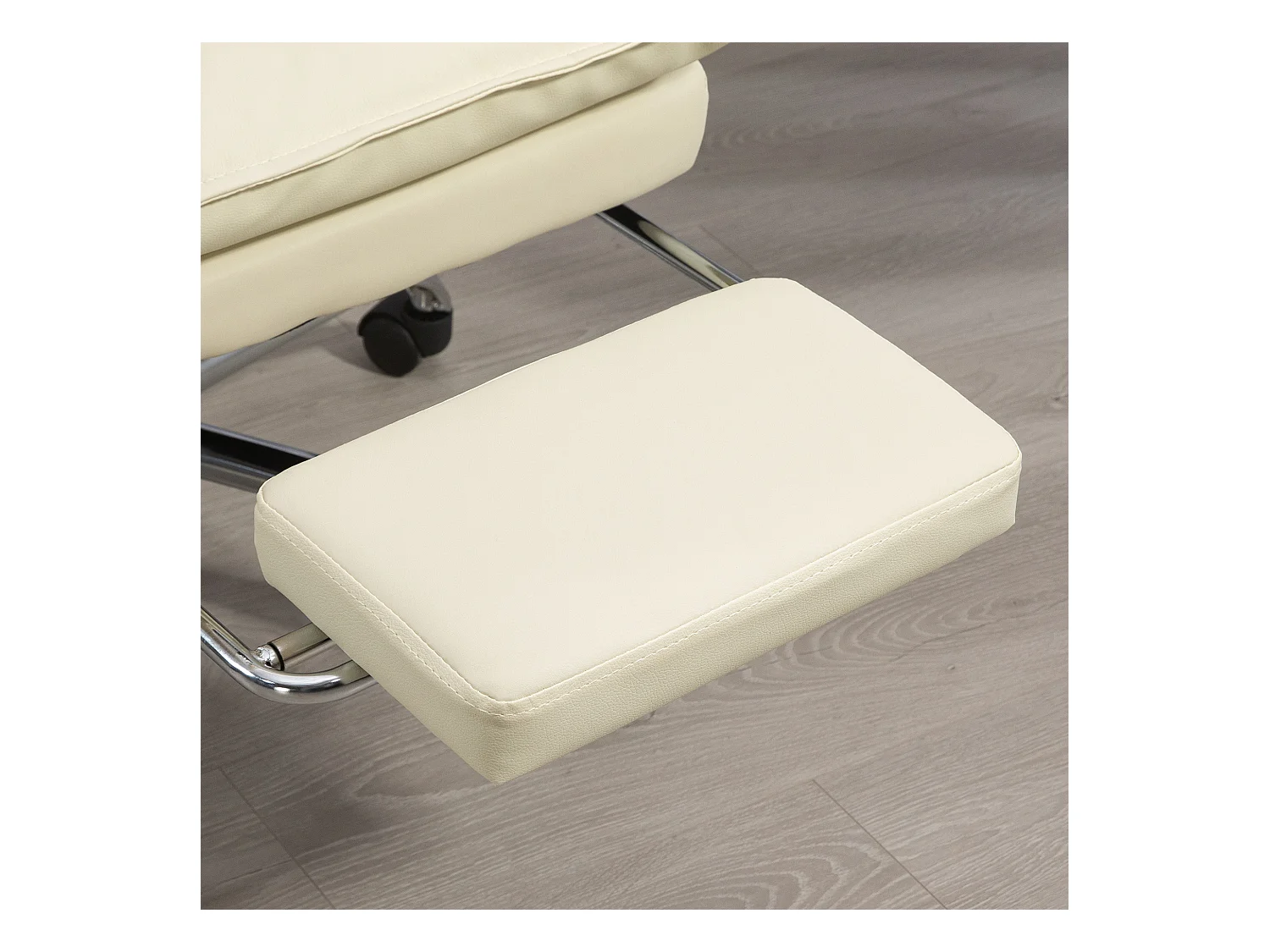 Ergonomische bureaustoel met 155° kantelhoek, beige imitatieleer, voetensteun, verstelbaar (66x72x122-130cm)