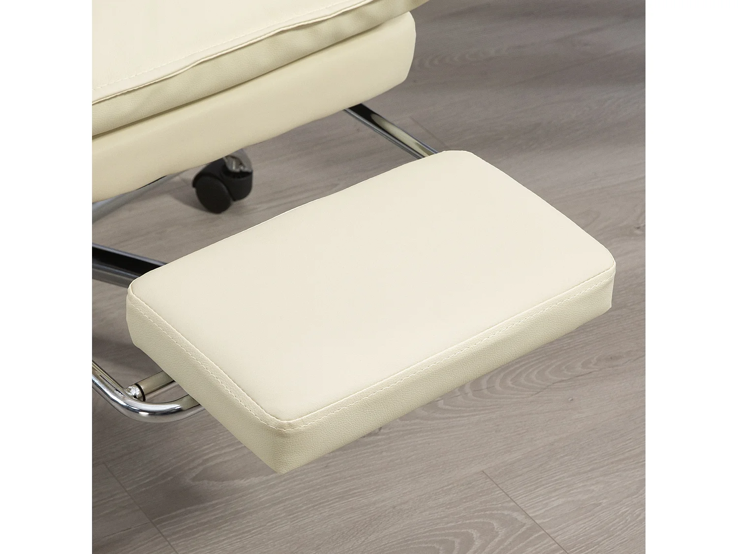 Fauteuil de bureau ergonomique inclinable 155°, simili cuir beige, repose-pieds, réglable (66x72x122-130cm)