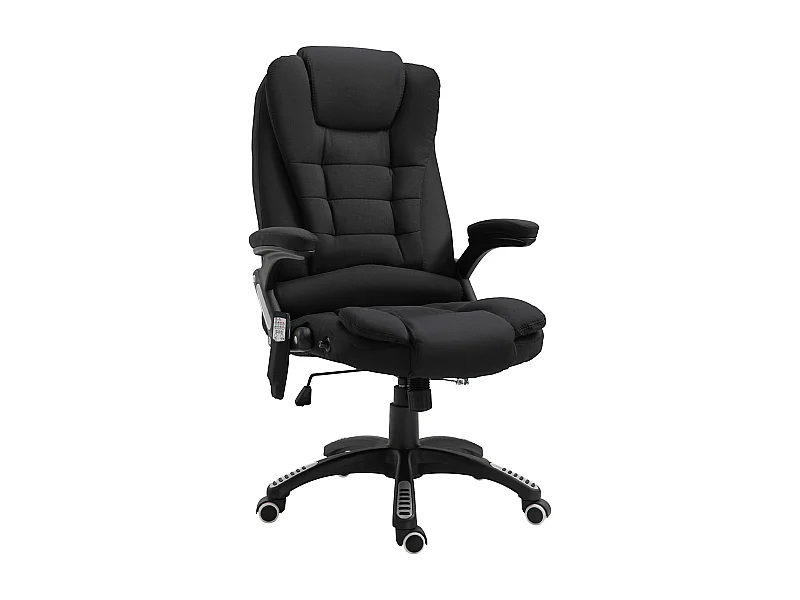 Fauteuil de bureau ergonomique avec massage, fonction chauffante, polyester, noir (67x74x116-126 cm)