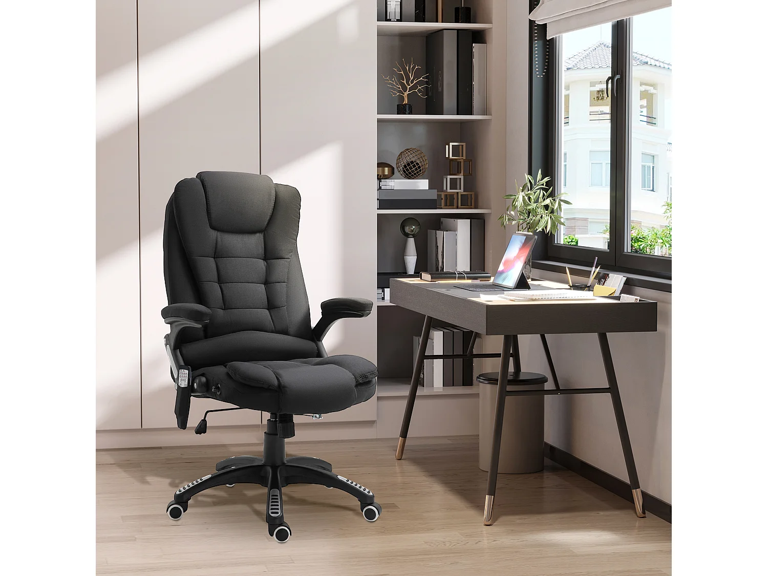 Sedia da ufficio ergonomica con funzione massaggio e riscaldamento, poliestere, nero (67x74x116-126 cm)