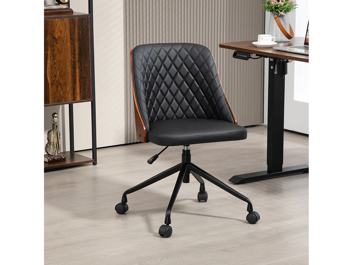 Chaise de bureau ergonomique sans accoudoirs, réglable en hauteur, en simili cuir, noir (48.5x54.5x81-87 cm)