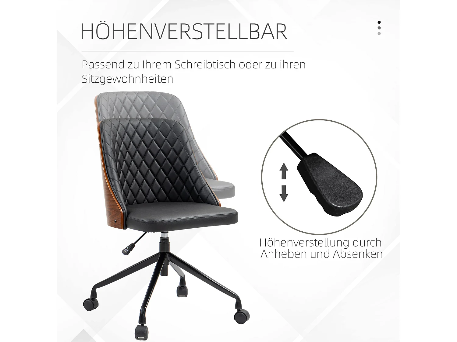 Chaise de bureau ergonomique sans accoudoirs, réglable en hauteur, en simili cuir, noir (48.5x54.5x81-87 cm)