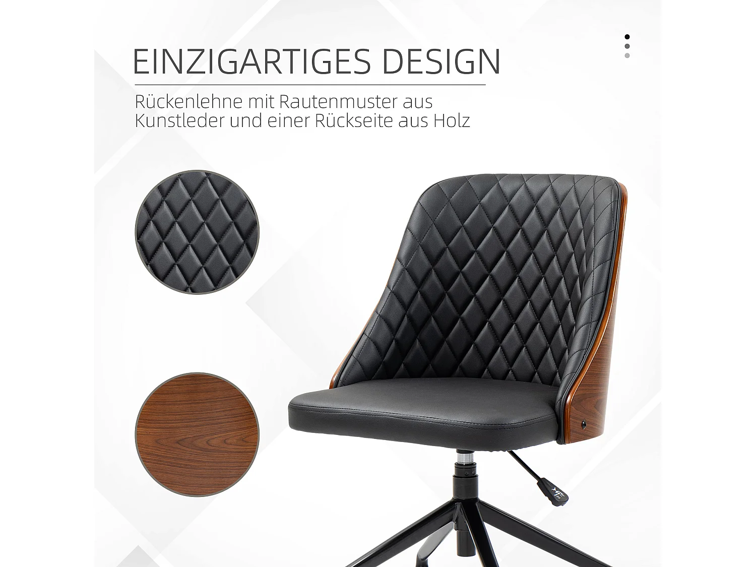 Chaise de bureau ergonomique sans accoudoirs, réglable en hauteur, en simili cuir, noir (48.5x54.5x81-87 cm)