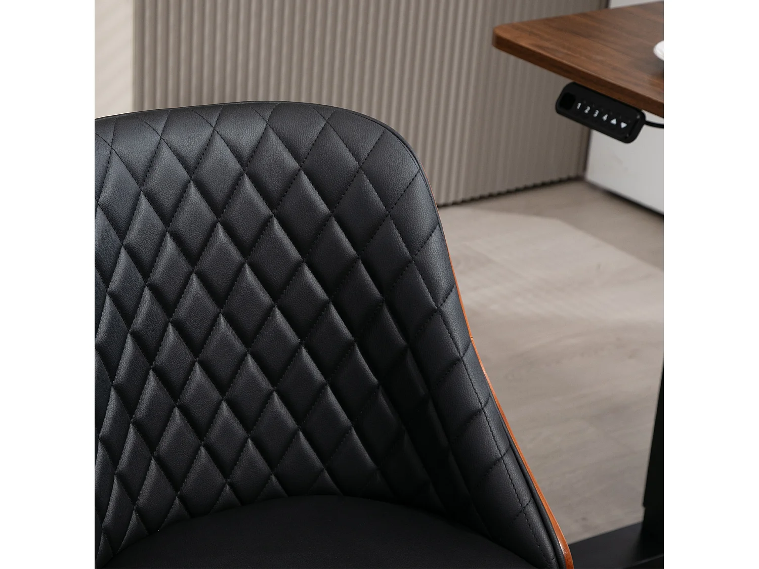 Chaise de bureau ergonomique sans accoudoirs, réglable en hauteur, en simili cuir, noir (48.5x54.5x81-87 cm)