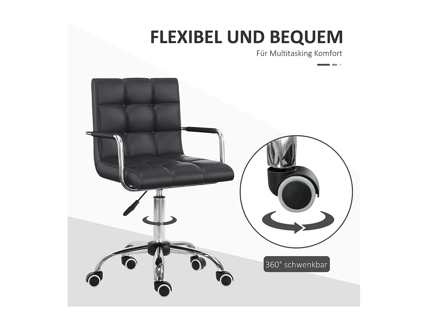 Chaise de bureau ergonomique, réglable en hauteur, avec accoudoirs, PVC, noir (52.5x54x99 cm)