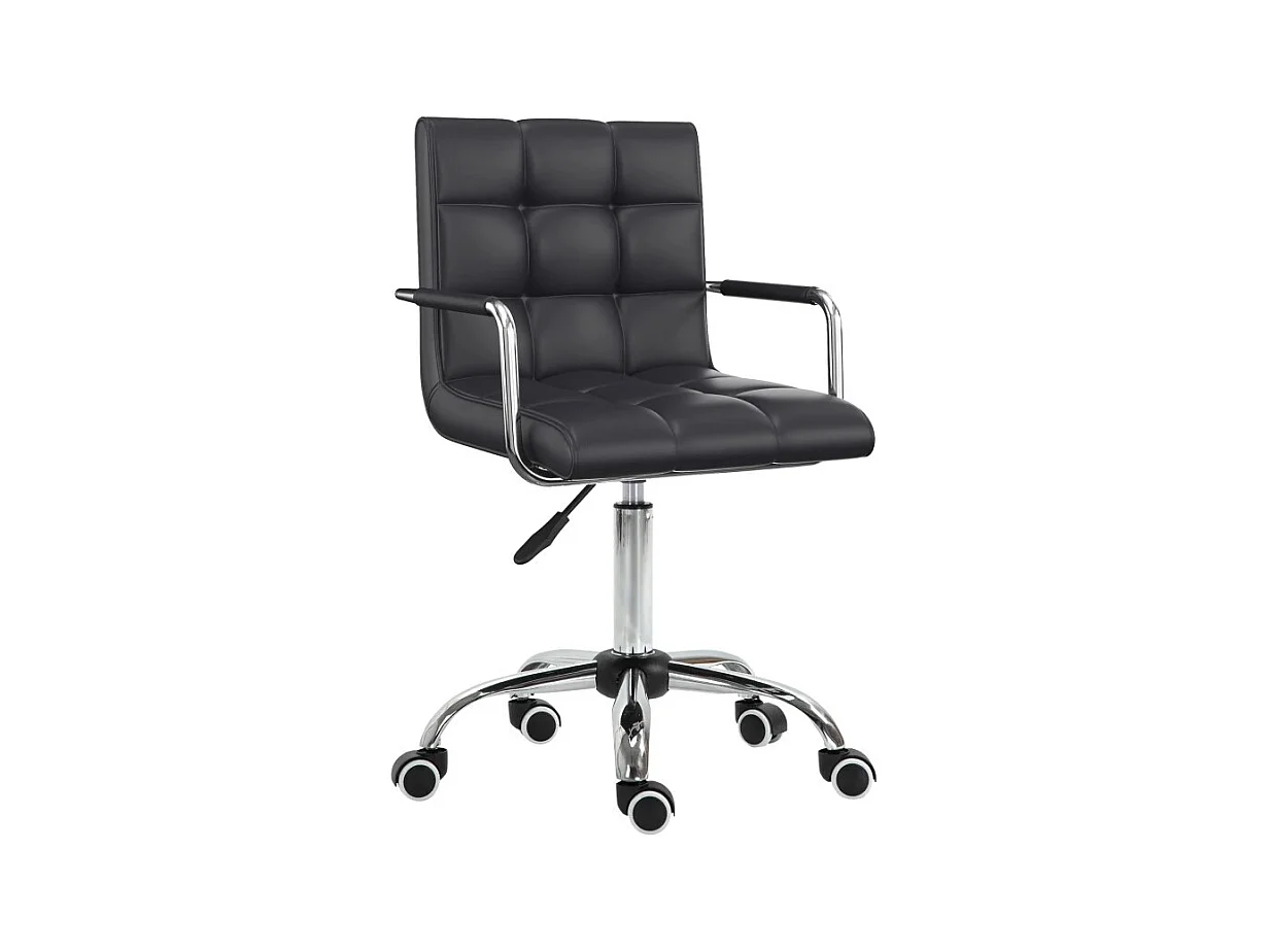 Sedia da ufficio ergonomica, regolabile in altezza, con braccioli, PVC, nera (52,5x54x99 cm)