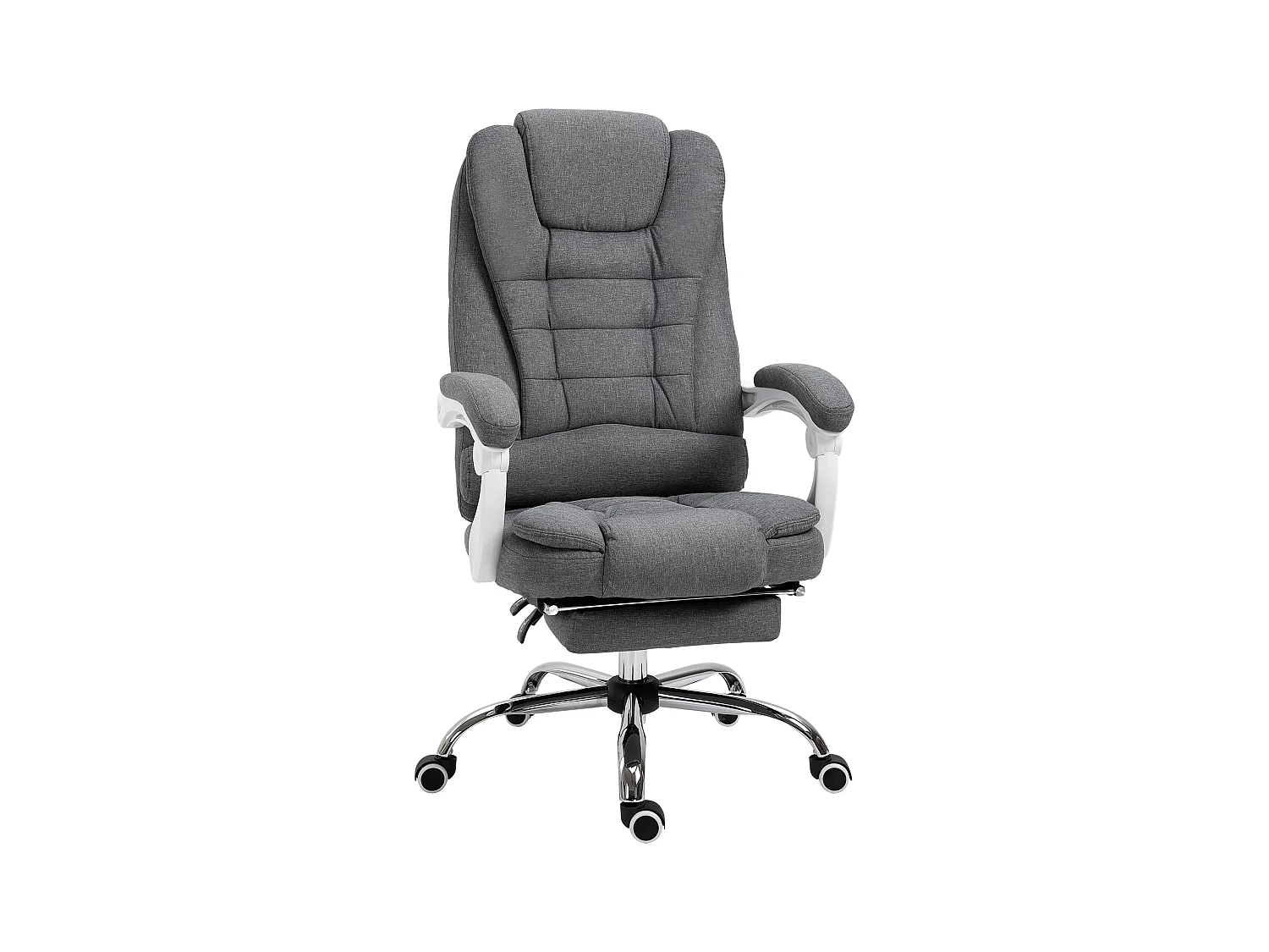 Chaise de bureau ergonomique avec repose-pieds rabattable, ajustable en hauteur et inclinable, métal, gris (65x70x110-118 cm)