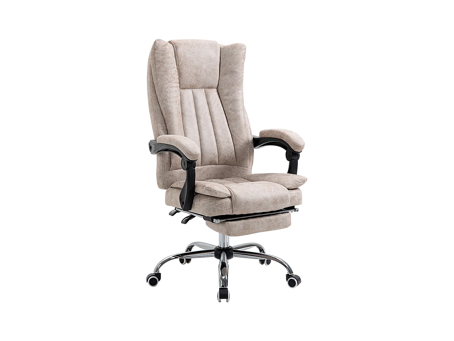 Bureaustoel met relaxfunctie en voetensteun, in hoogte verstelbaar, beige microvezel (63x71x110-118 cm)