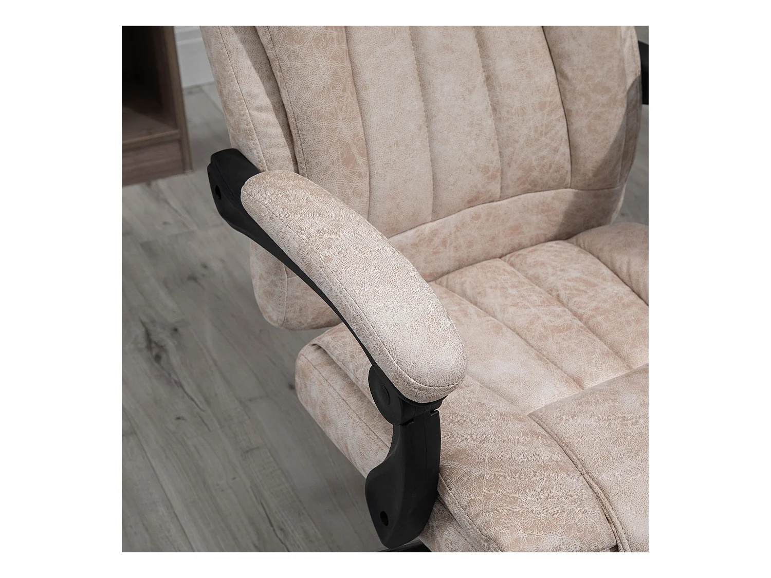 Chaise de bureau avec fonction inclinable et repose-pieds, réglable en hauteur, microfibre beige (63x71x110-118 cm)