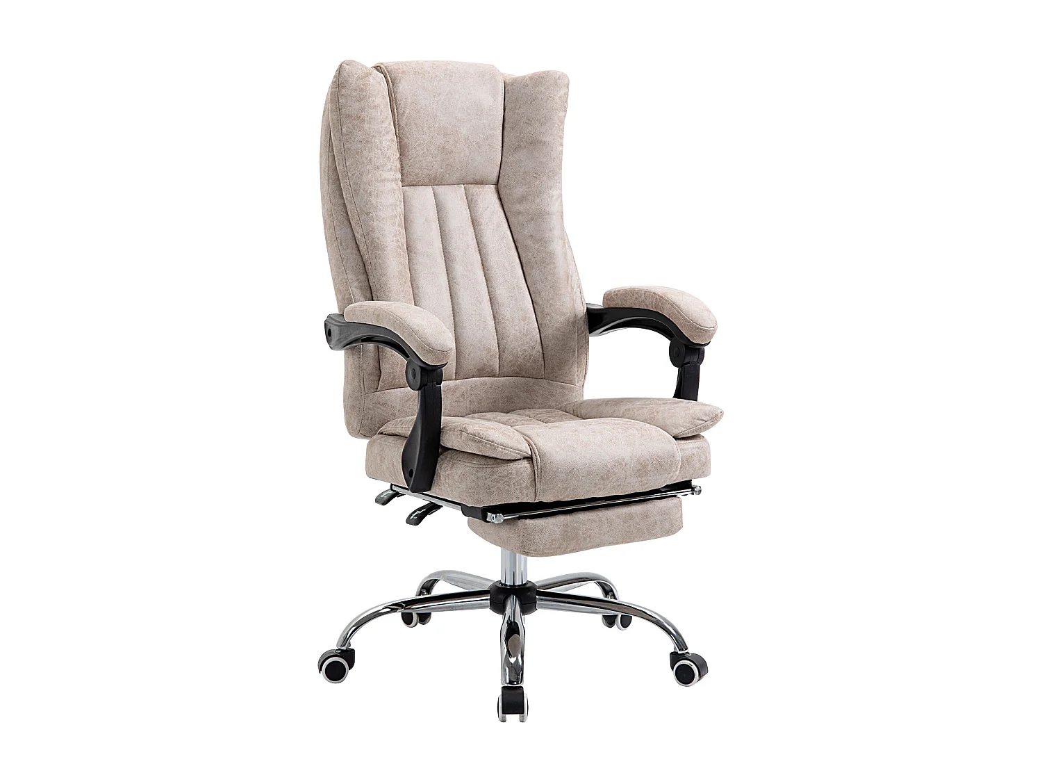 Chaise de bureau avec fonction inclinable et repose-pieds, réglable en hauteur, microfibre beige (63x71x110-118 cm)