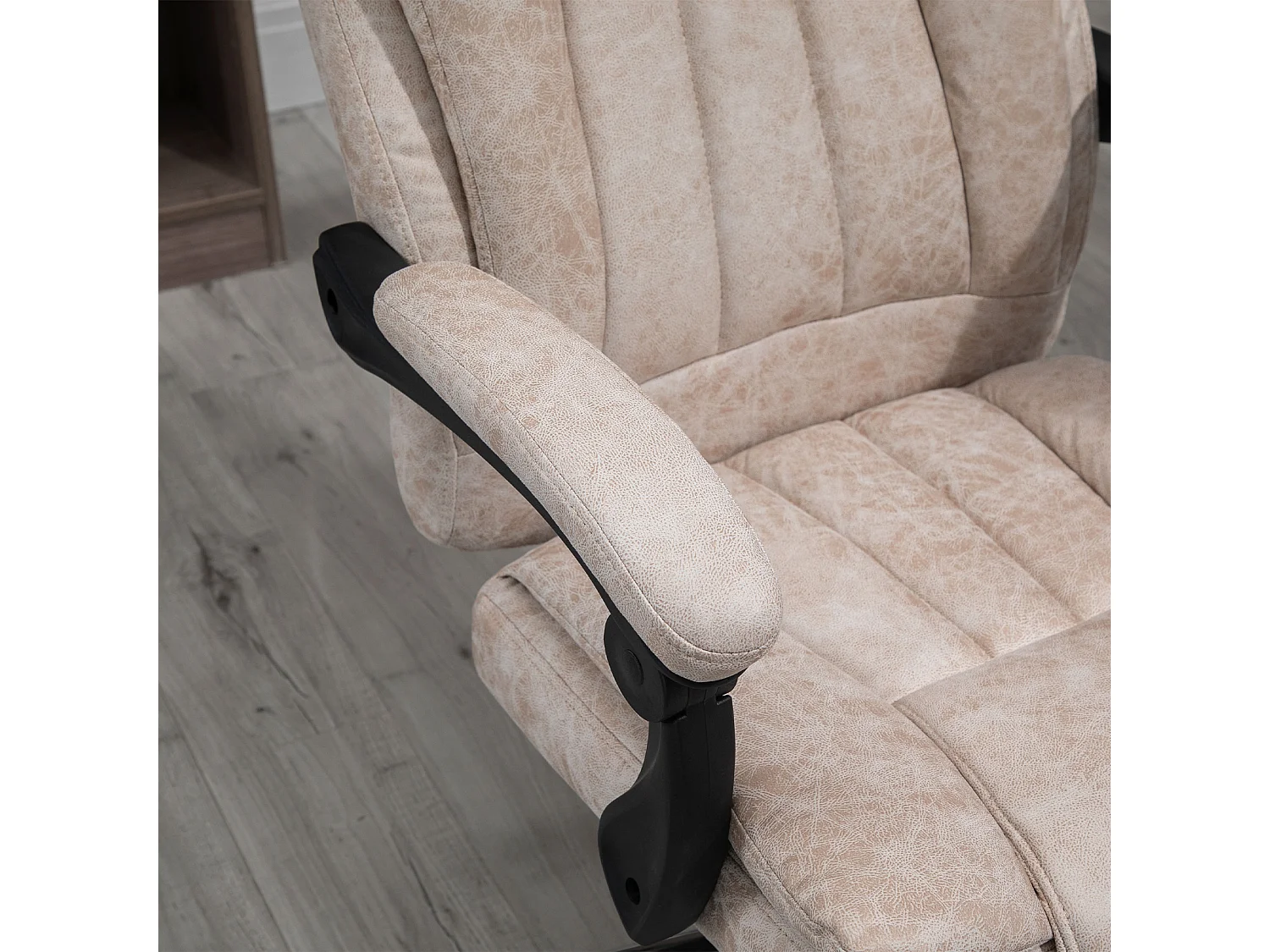 Chaise de bureau avec fonction inclinable et repose-pieds, réglable en hauteur, microfibre beige (63x71x110-118 cm)