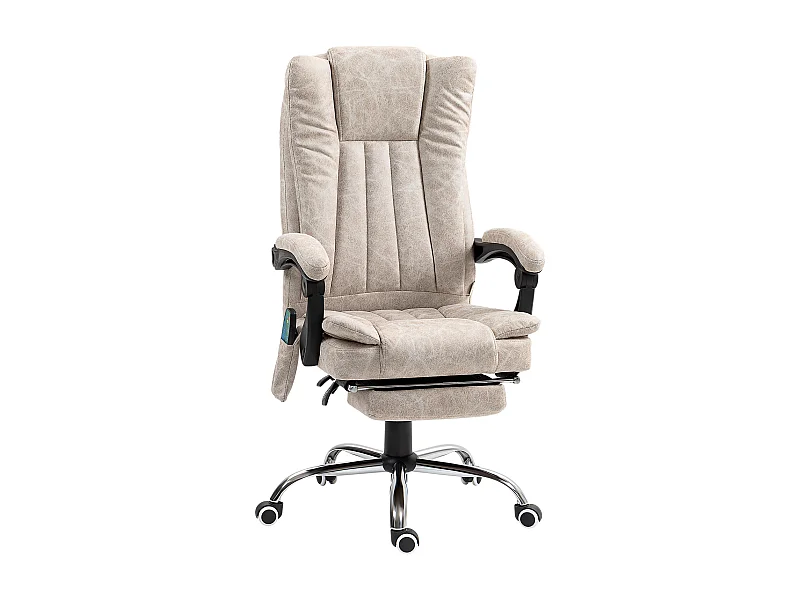 Fauteuil de bureau avec fonction massage et chauffage, inclinable, microfibre, crème blanche (62x70x120cm)