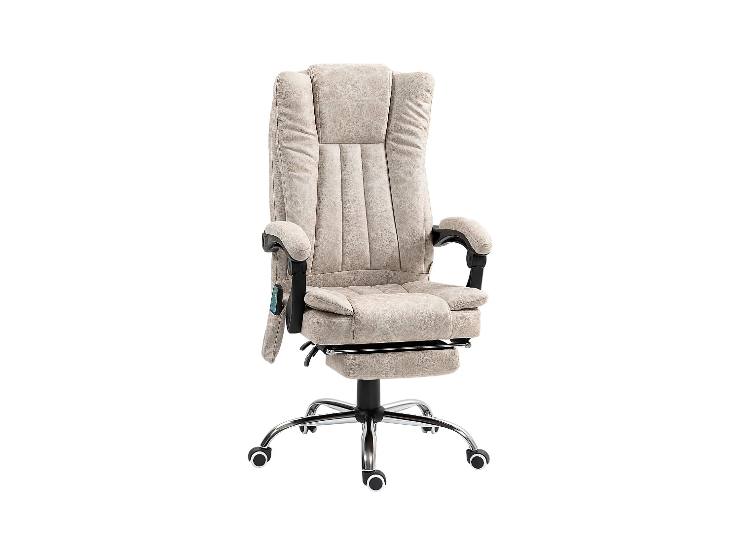 Fauteuil de bureau avec fonction massage et chauffage, inclinable, microfibre, crème blanche (62x70x120cm)