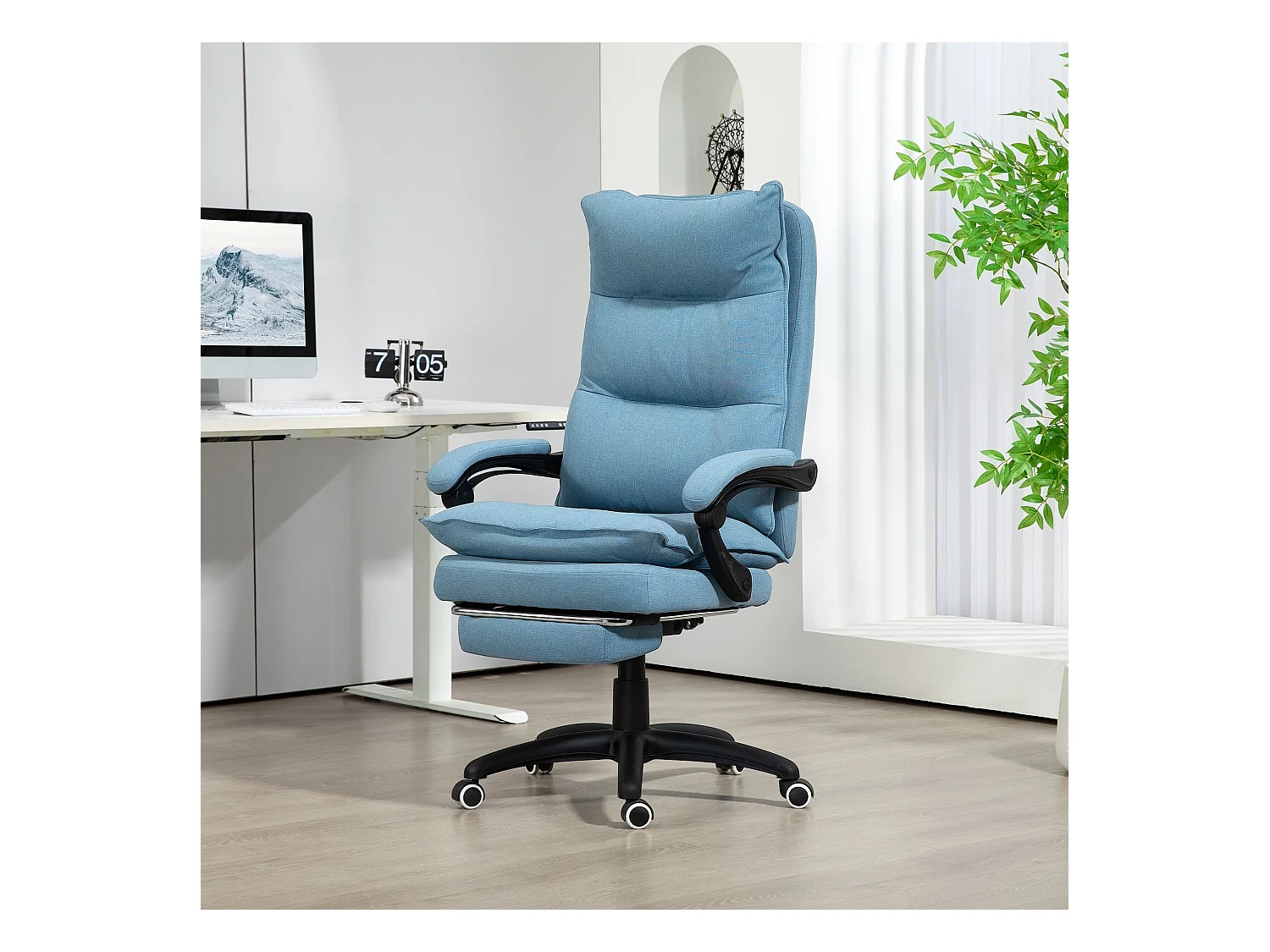 Fauteuil de bureau avec massage, inclinable et pivotant, réglable en hauteur, polyester, bleu (70x62x130cm)