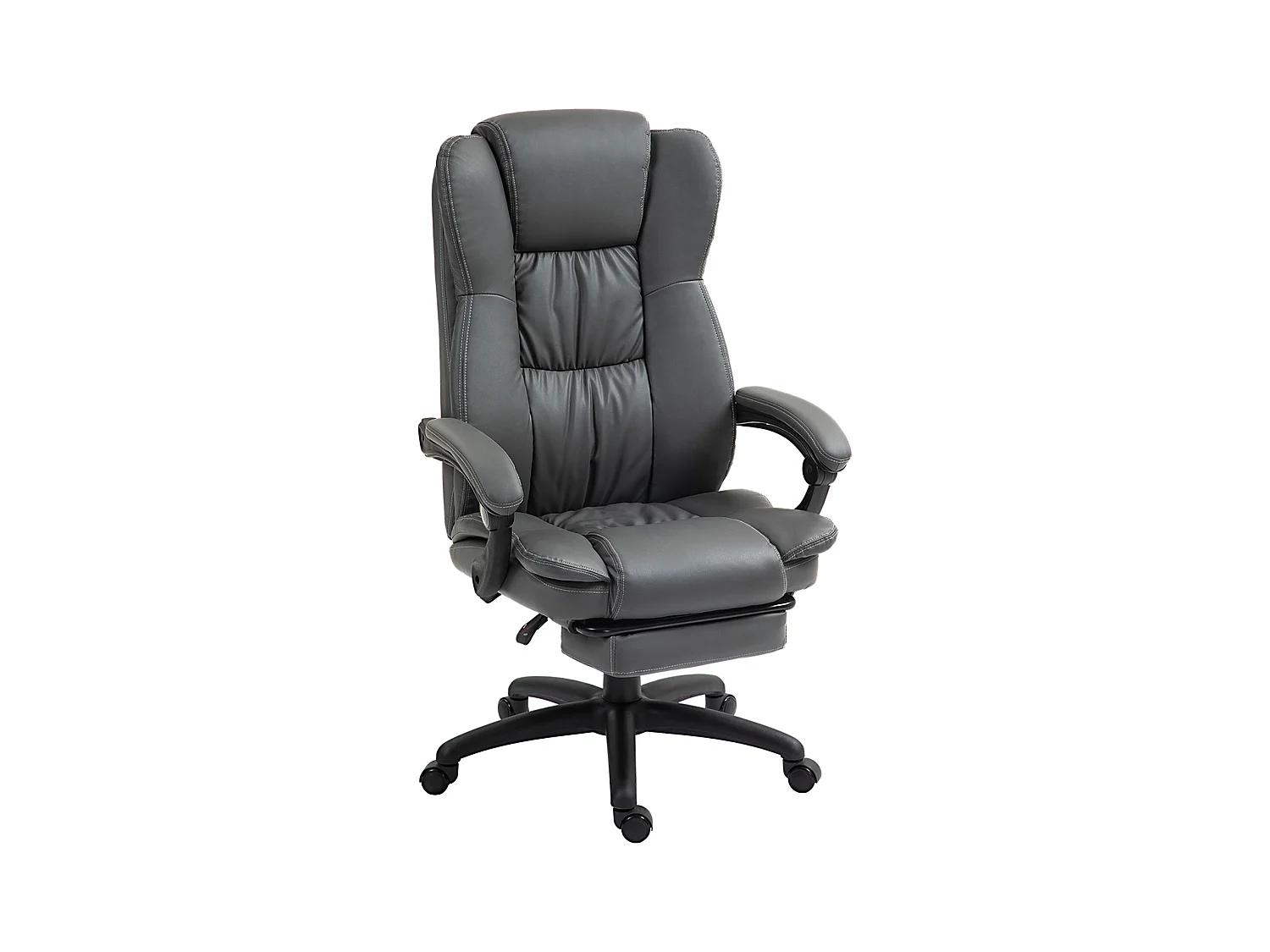 Fauteuil de bureau ergonomique avec massage, repose-pieds escamotable, simili cuir, gris foncé (68.5x68.5x113-121cm)