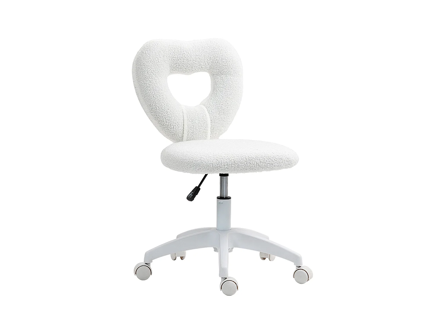 Chaise de bureau pivotante avec dossier en forme de cœur, tissu en velours, blanc (56x45x88 cm)