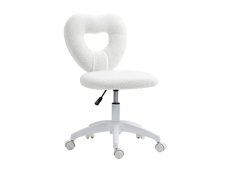 Chaise de bureau pivotante avec dossier en forme de cœur, tissu en velours, blanc (56x45x88 cm)