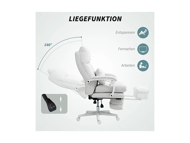 Chaise de bureau ergonomique avec soutien lombaire, dossier haut, repose-pieds, en polyester, crème (70x68x122 cm)