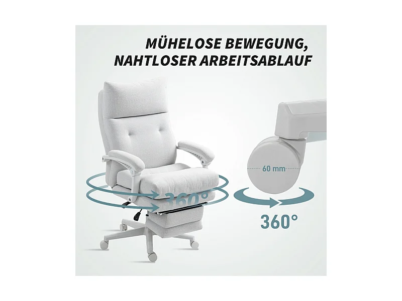 Chaise de bureau ergonomique avec soutien lombaire, dossier haut, repose-pieds, en polyester, crème (70x68x122 cm)