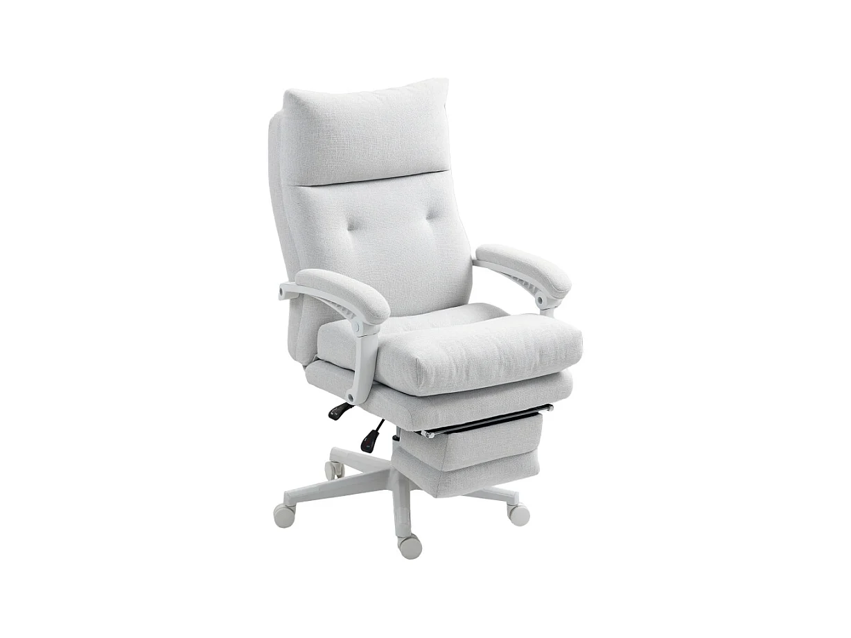 Chaise de bureau ergonomique avec soutien lombaire, dossier haut, repose-pieds, en polyester, crème (70x68x122 cm)