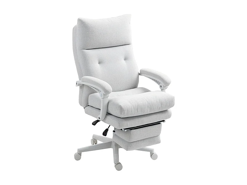 Chaise de bureau ergonomique avec soutien lombaire, dossier haut, repose-pieds, en polyester, crème (70x68x122 cm)