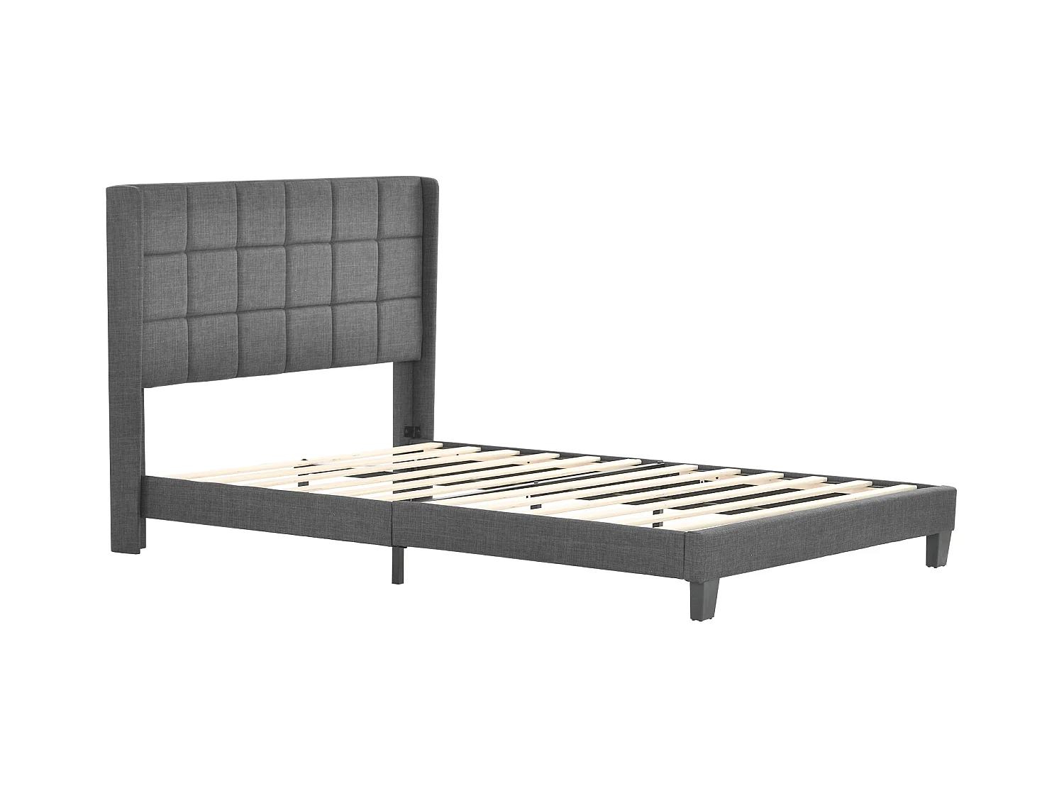 Lit tapissé double avec sommier, tête de lit rembourrée, lin gris (146x208x111cm)