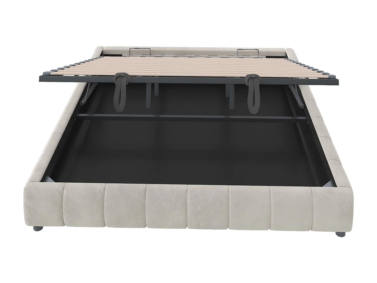 Letto con contenitore idraulico 180x200 cm, senza testiera, con LED integrato, rete flottante, beige (214,5x195x29,5 cm)