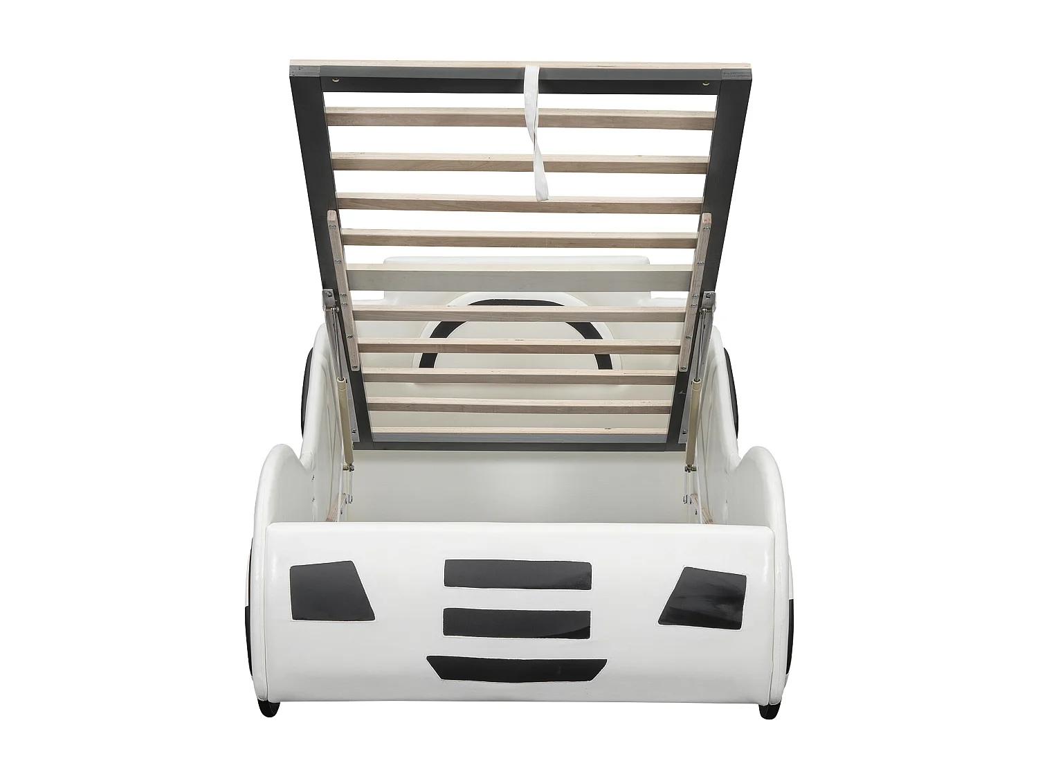 Lit voiture pour enfants, 90x200cm, avec sommier à lattes, espace de rangement sous le lit, design moderne, blanc (219x100x86 cm)