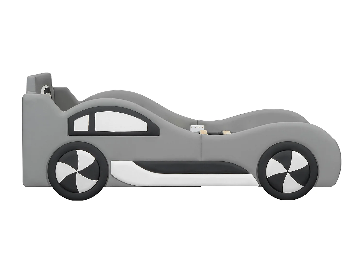 Lit voiture pour enfants, 90x200cm, avec sommier à lattes, tiroir de rangement et échelle, en MDF, gris (219x100x86 cm)