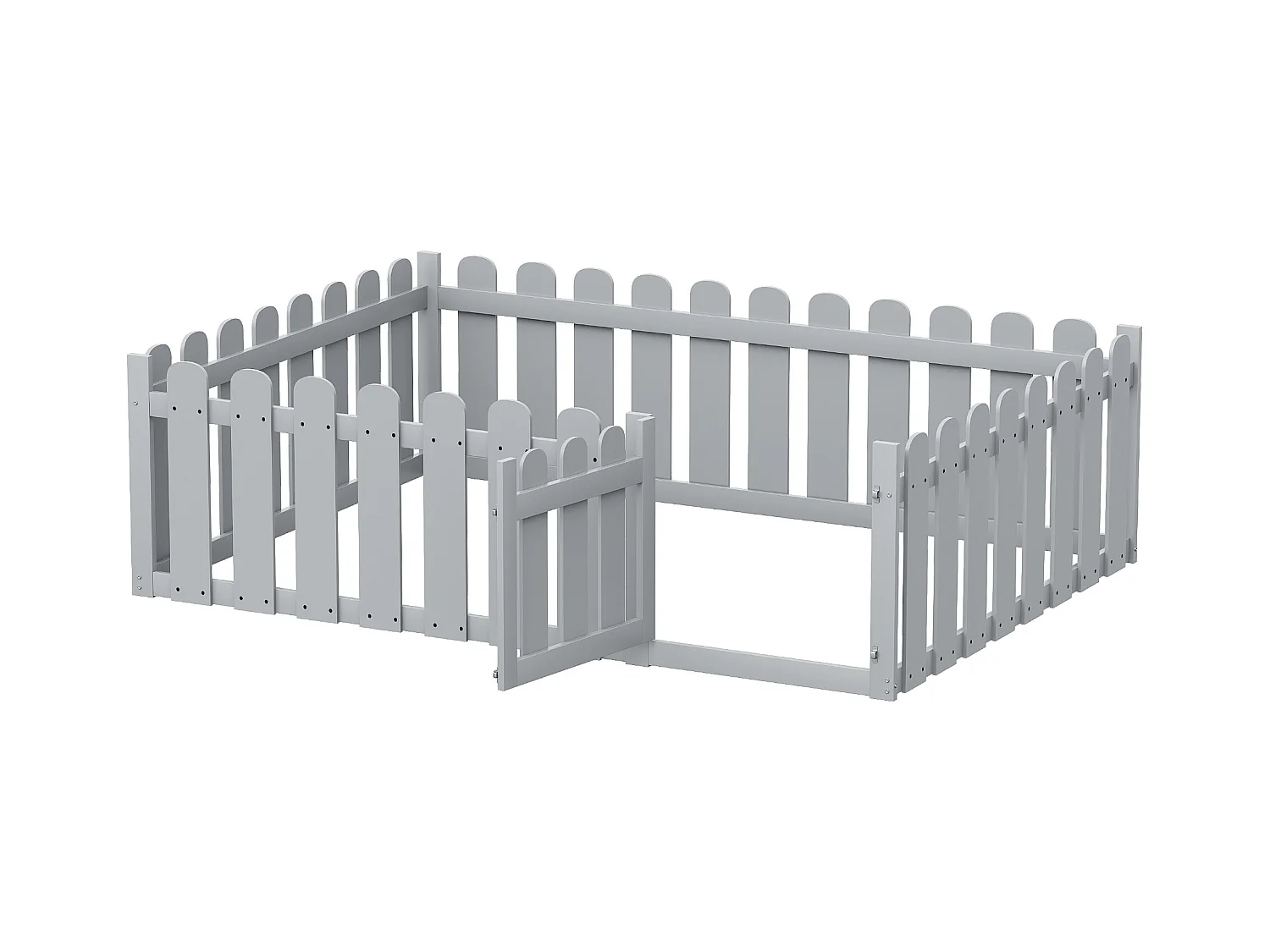 Lit enfant 140x200, cadre en bois avec clôture et porte, gris (205.5x146.8x60.2 cm)