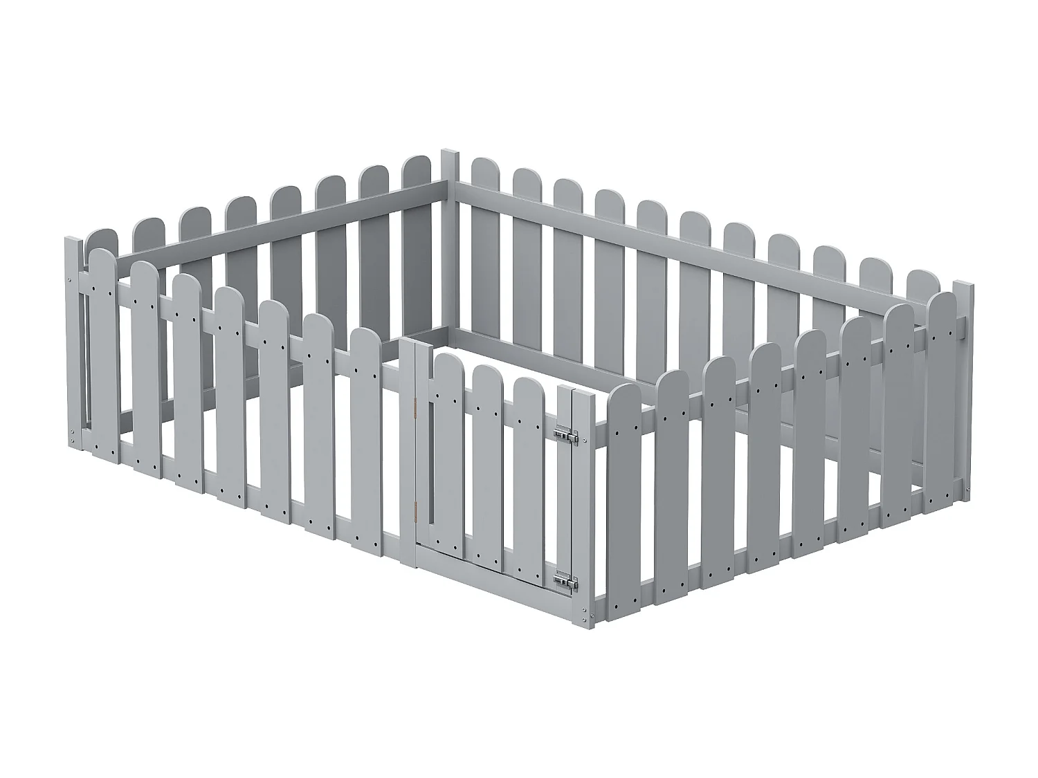 Lit enfant 140x200, cadre en bois avec clôture et porte, gris (205.5x146.8x60.2 cm)