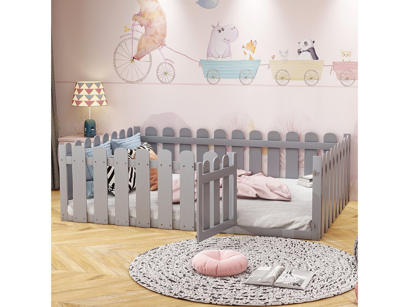 Arhatreya Lettino Per Bambini 140x200 Cm In Legno Di Pino Con Sponde E Porticina - Struttura Letto A Pavimento Bianco (Materasso Escluso)