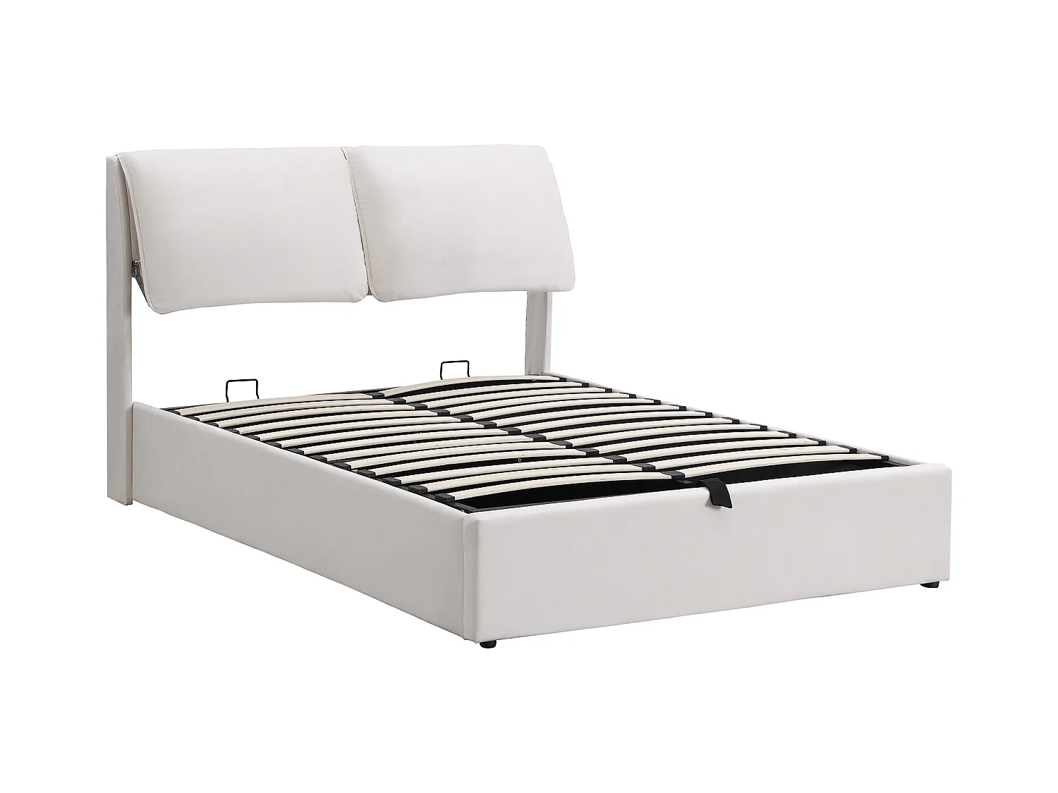 Lit tapissé avec sommier hydraulique, trois tiroirs et coffre de rangement, velours beige (140x190 cm)