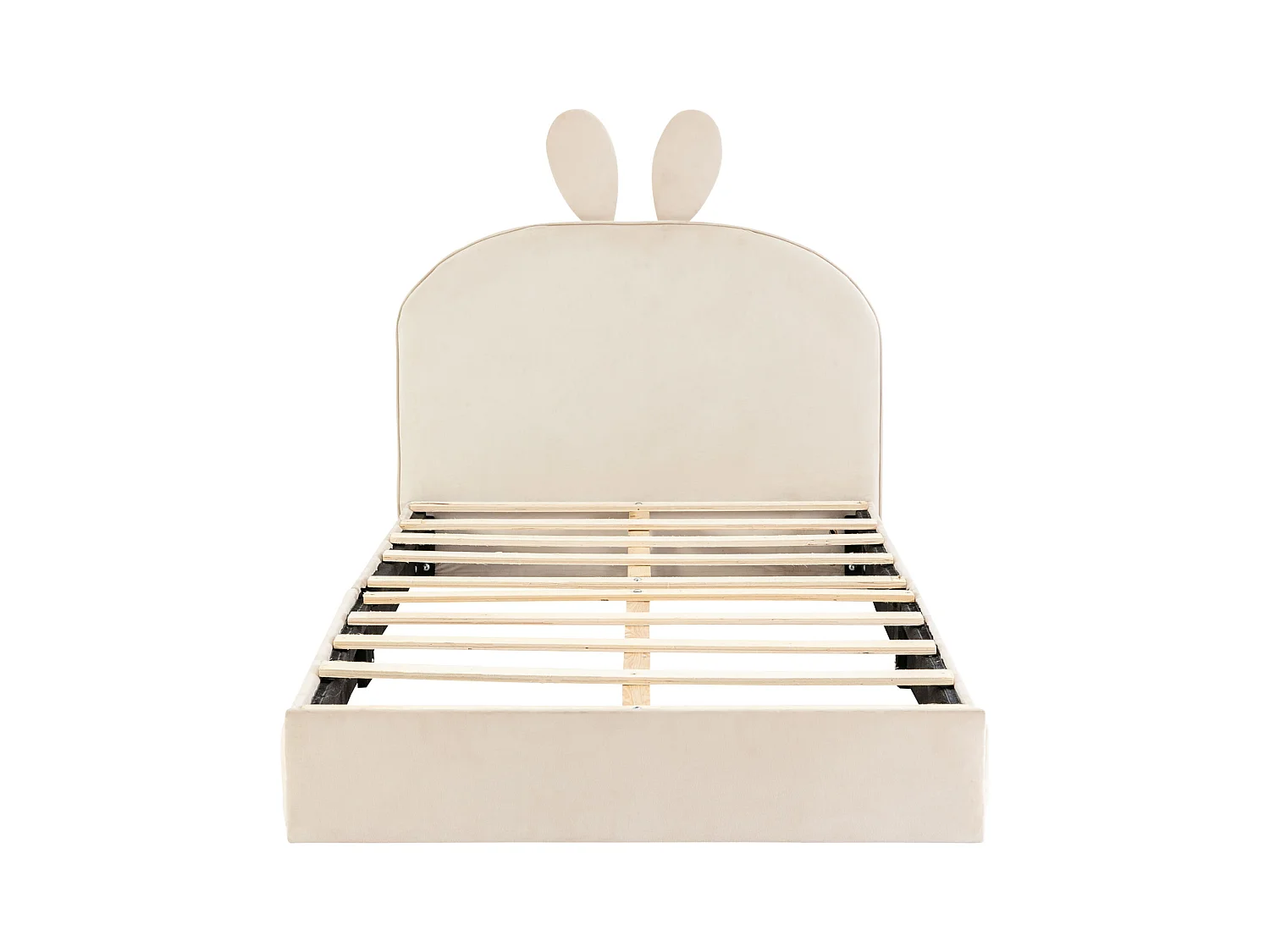 Lit avec tête de lit en forme de lapin, lit simple, velours beige, 90x200 cm (208x96x91 cm)