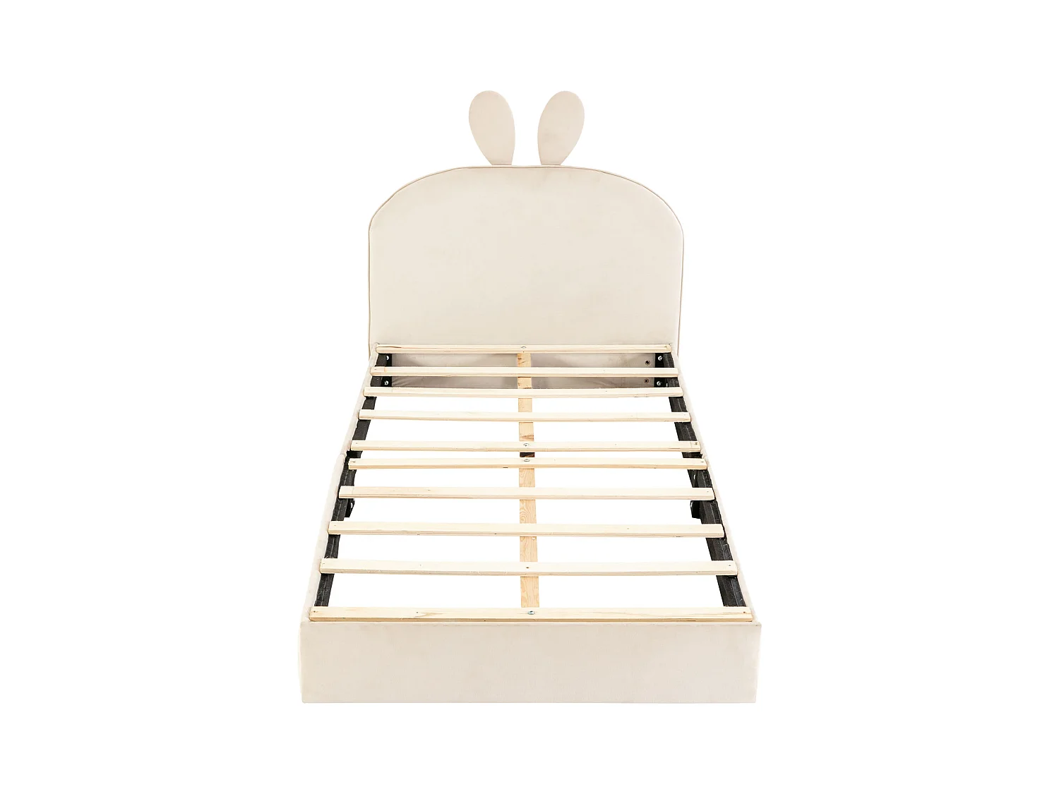 Lit avec tête de lit en forme de lapin, lit simple, velours beige, 90x200 cm (208x96x91 cm)
